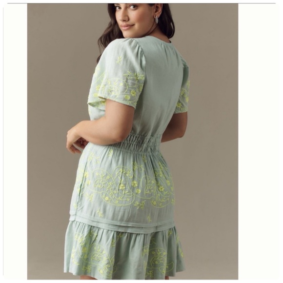 NWT Anthropologie The Somerset Embroidered Mini Dress: Linen Edition XL - Picture 7 of 13